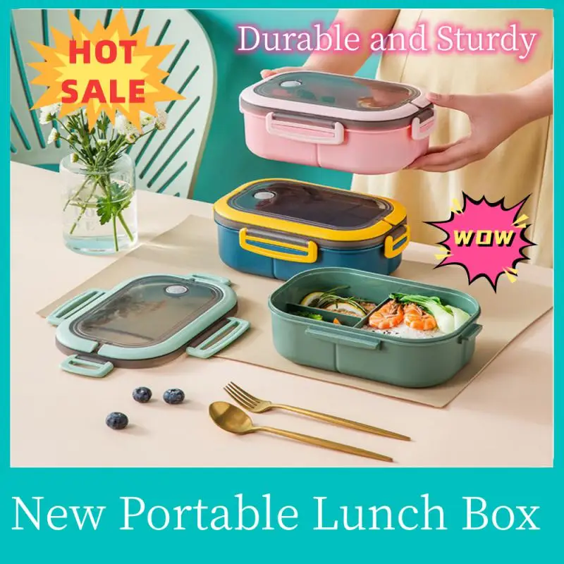 

Portable Hermetic Lunch Box Grid Children Student Bento Box with Fork Spoon Leakproof Microwavable Prevent Odor School