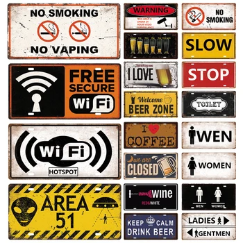 Smile WIFI Toile Caution License Plate Store Wall Decor Restrooms Tin Sign Vintage Road Guide Metal Sign Painting Plaques Poster