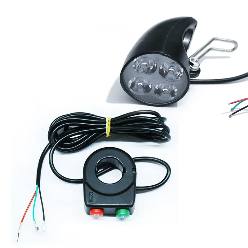 36/48V Electric Bicycle 4 LED Front Headlight With Horn EBike Light Scooter Lamp Electric Bicycle Accessories