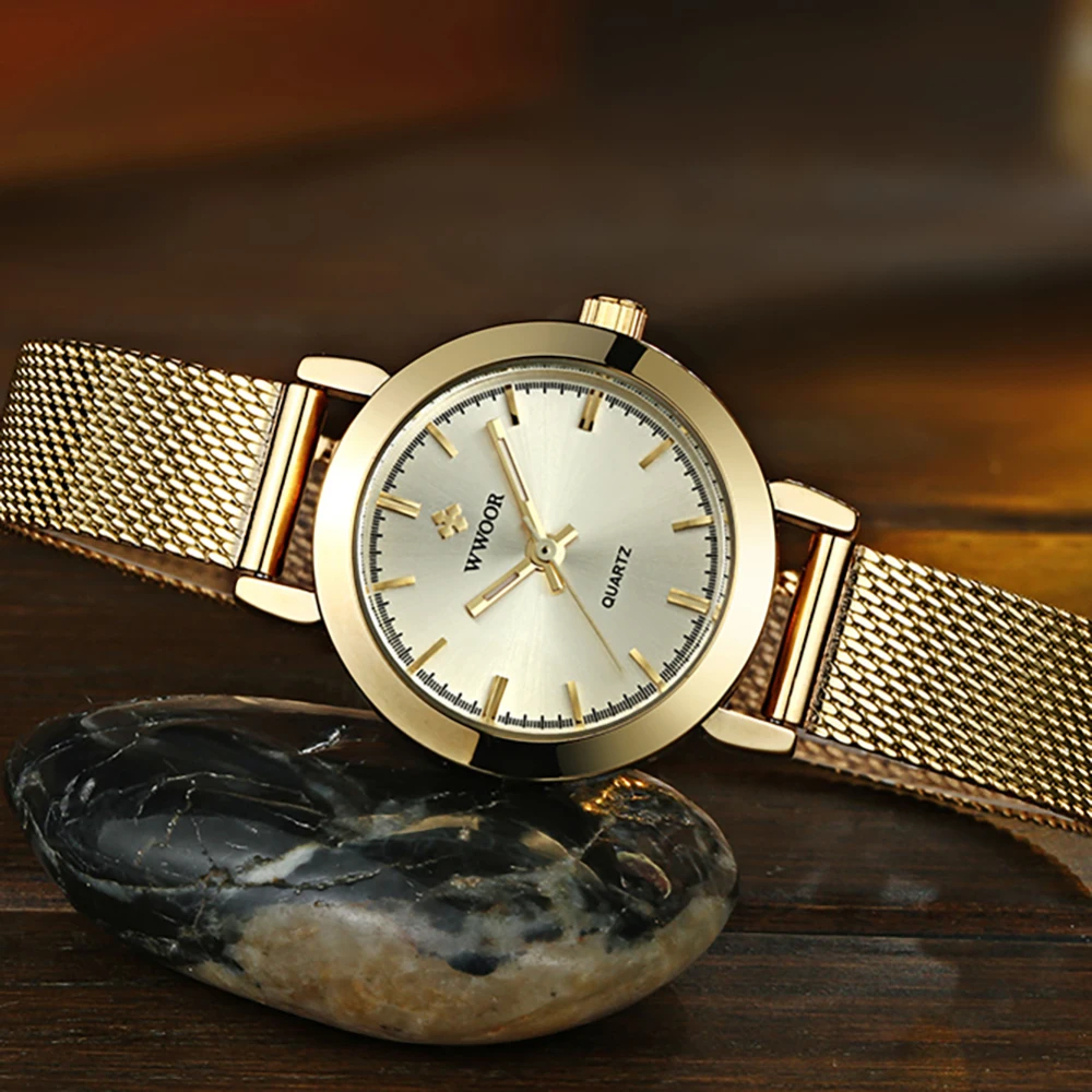 Relogio Feminino WWOOR Brand Women Watch Fashion Ladies Quartz Watches Bracelet Waterproof Simple Gold Mesh Luxury Women Watches