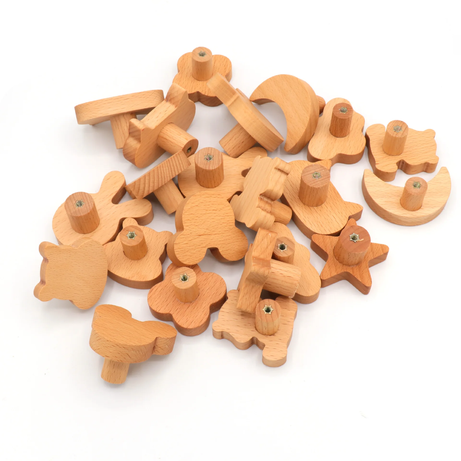 Set 6 Pomelli Legno Per Mobili Bambini | Forme Nuvola, Stella, Luna | Con Viti E Cacciavite