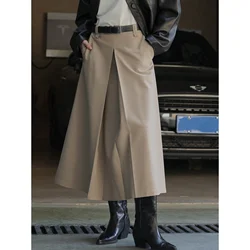 Spring Summer Korean High Waist Suit Feeling Half Skirt Pleated A-line Loose Thin Umbrella Skirt Women