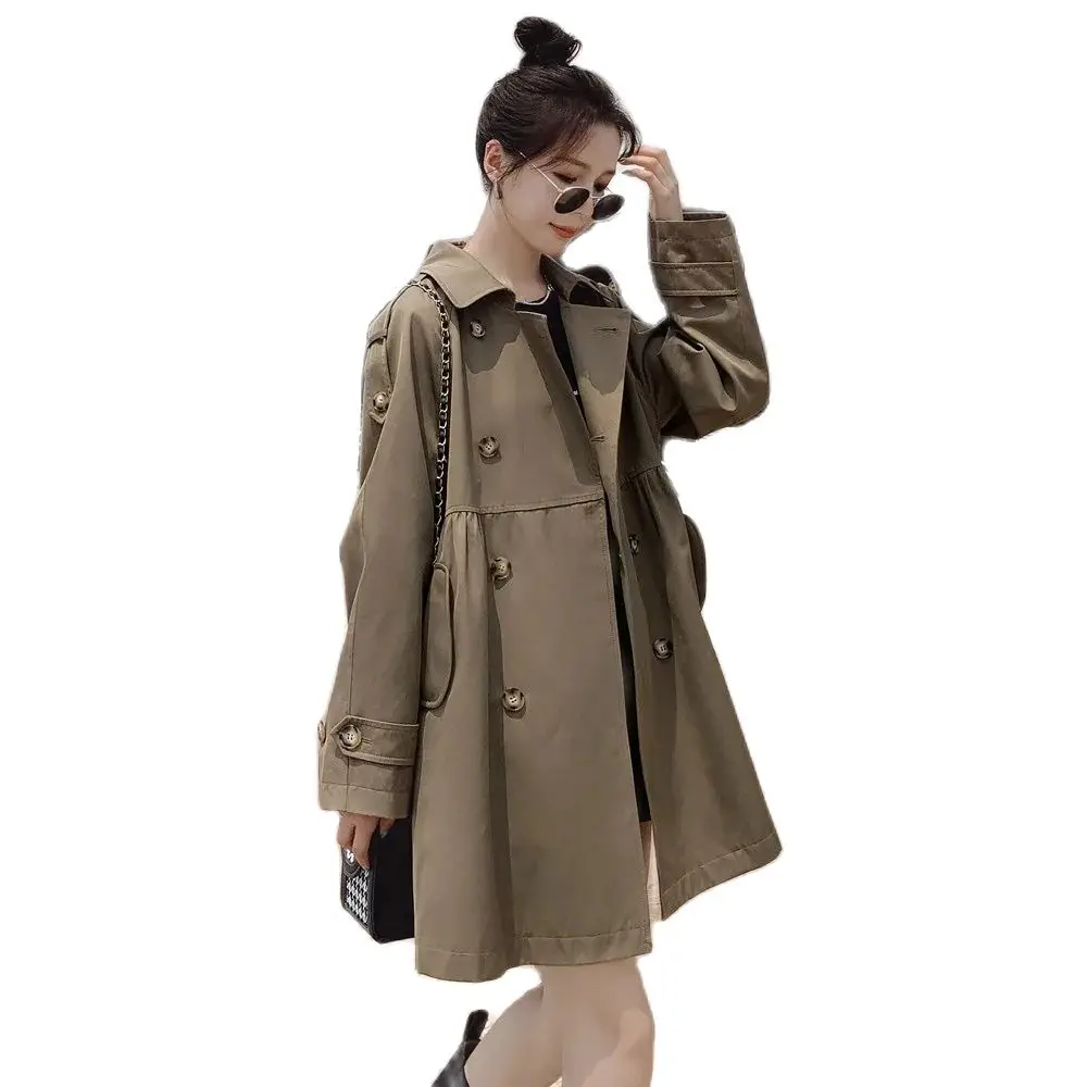 

Spring And Autumn 2023 New Trench Coat Pocket Coat Women's Long Lapels Popular Cute Age-Reducing Joker Slim Coat Casual Coat