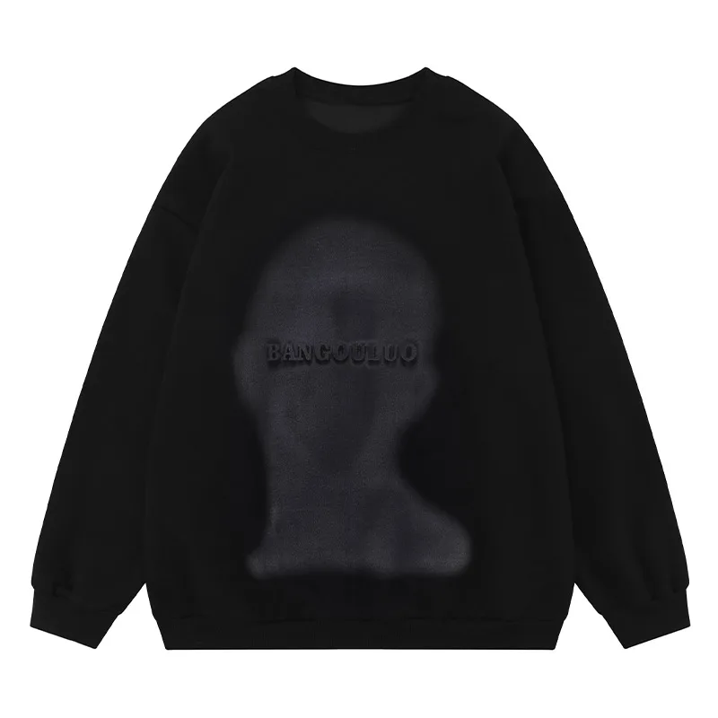 

Свитшот мужской пушистый с круглым вырезом, Модный пуловер оверсайз в стиле хип-хоп с графическим принтом человека, в рубчик, 2 цвета, на осень