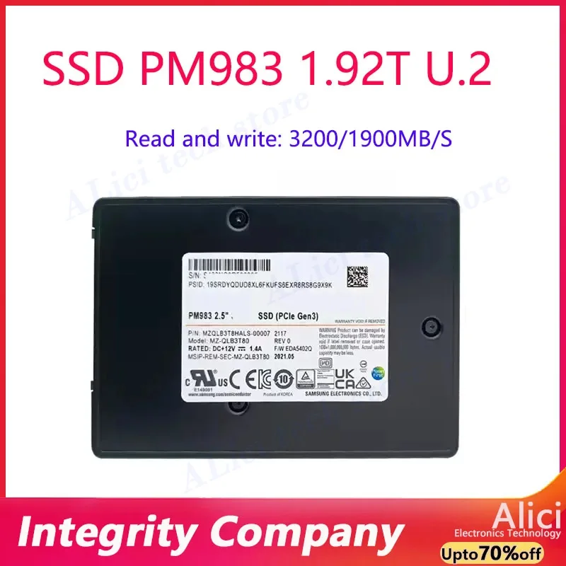 오리지널 PM983/PM983A 1.92T 960G U.2 NVMe 엔터프라이즈급 PC..