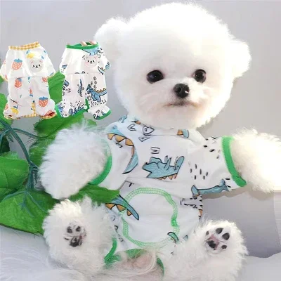 

Pet Striped Jumpsuit Autumn Winter Medium Small Dog Clothes Protect Abdomen Pullover Kitten Puppy Cute Pajamas Yorkshire Poodle