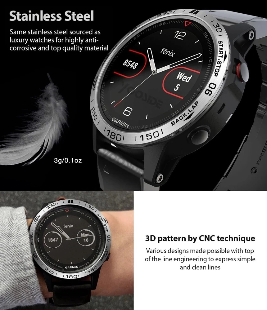 Stainless Steel Engraved Bezel Ring with Scratch Resistant Case