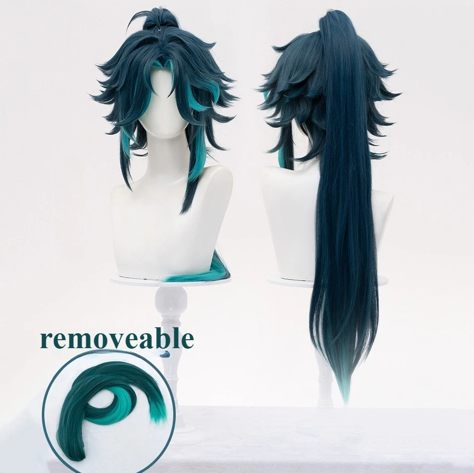 Xiao Cosplay Wig 40cm Short Green Anime Wigs With Stickers Heat Resistant Synthetic Hair Halloween Party Wig come with Wig Cap