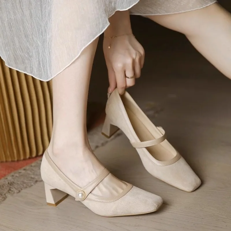 

Женские свадебные туфли Comemore, Туфли Мэри Джейн на Высоком толстом каблуке, французские туфли в стиле ретро, Квадратные Туфли-лодочки, 5 см, 2024