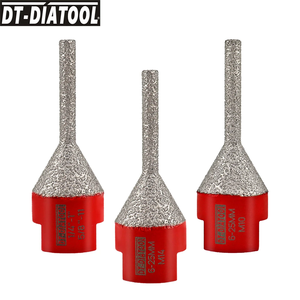 DT-DIATOOL 2pcs 6mmx25mm Diamond Finger Bit Cone Chamfering Milling Porcelain Tile Marble Enlarge Holes Shaping Edge Granite