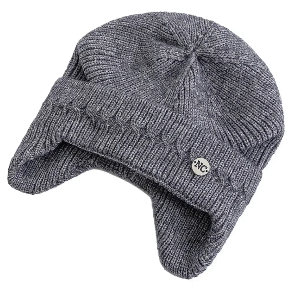 Unisex NC Metal Decorative Winter Hats With Earflap Plush Fur Lined Men Women Fashion Warm Beanie Cap Casual Winter Knitted Hats