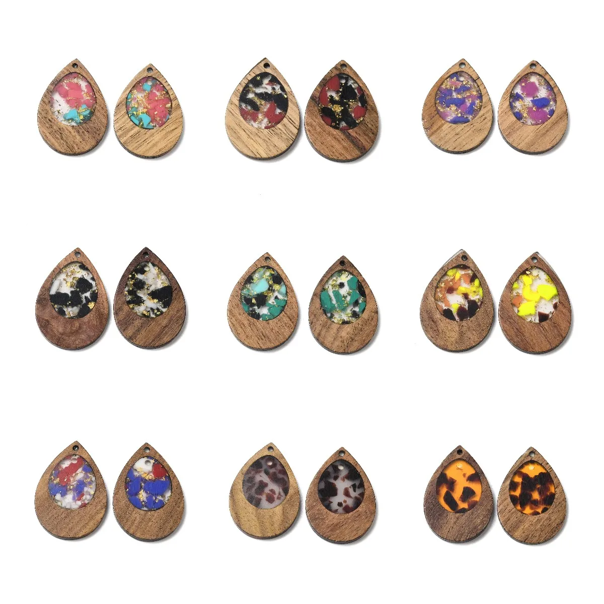 20PcsTeardropWoodResinPendantBulkGoldColorFoilWoodenCharms