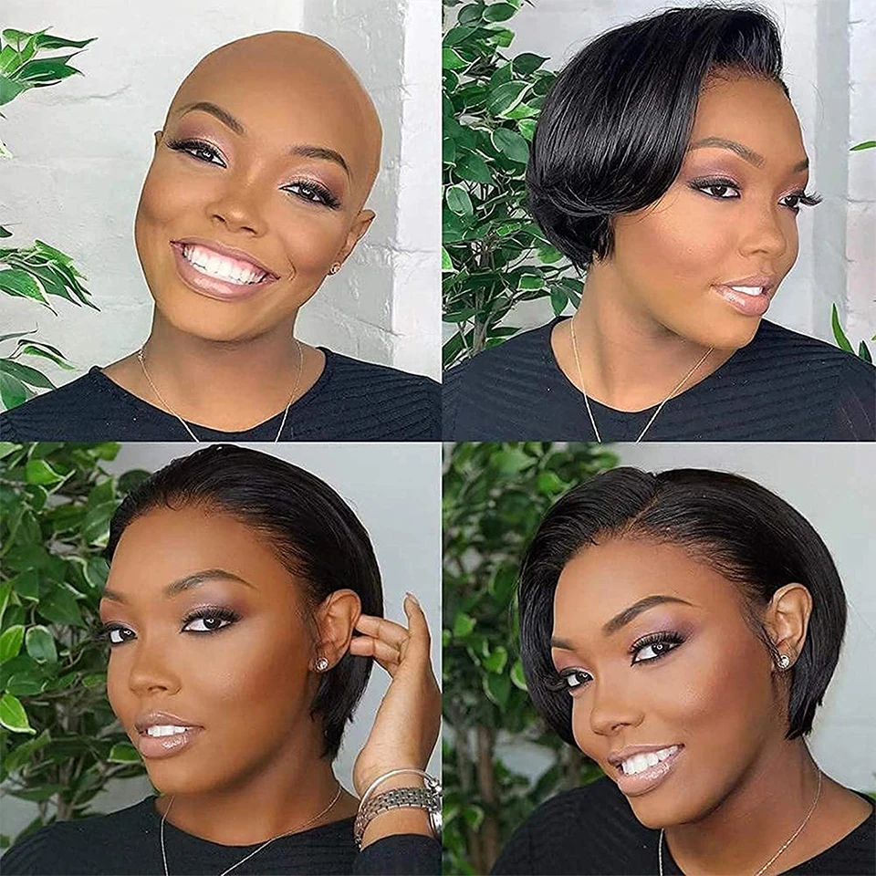 Short Pixie Cut Lace Wigs Human Hair Transparent Wigs Pre plucked For Women Brazilian Straight Human Hair Pixie Cut Bob Wig
