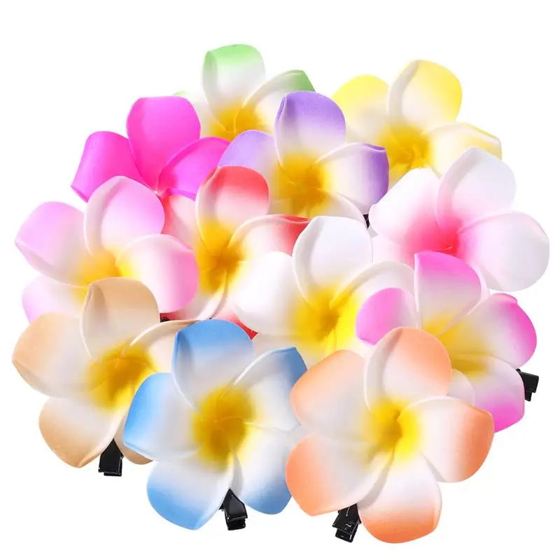 

24Pcs Hawaiian Flowers Plumeria Flower Clips Plumeria Hair Clips Beach Party Wedding Event Decoration Mix Color 6cm