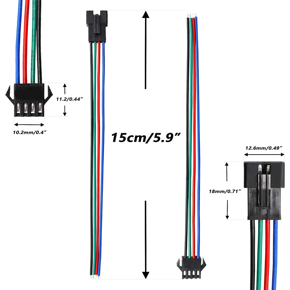 SM-4P LED 와이어 커넥터 어댑터 전기 케이블, 20 쌍 22 AWG JST SM 플러그, 4 핀 수-암, 150mm