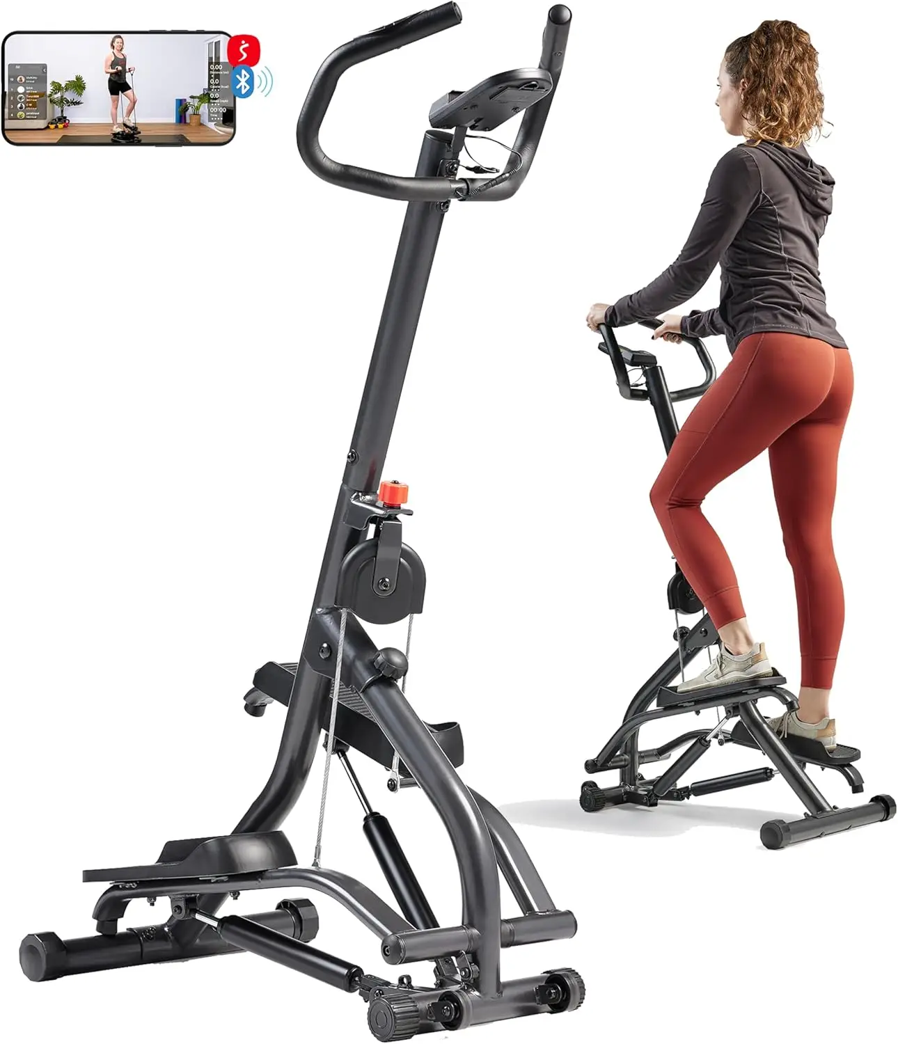 Health & Fitness Stair Stepper w/Handlebar, Extended Step Range Machine for Climbing Exercise, Compact, Height-Adjustable,
