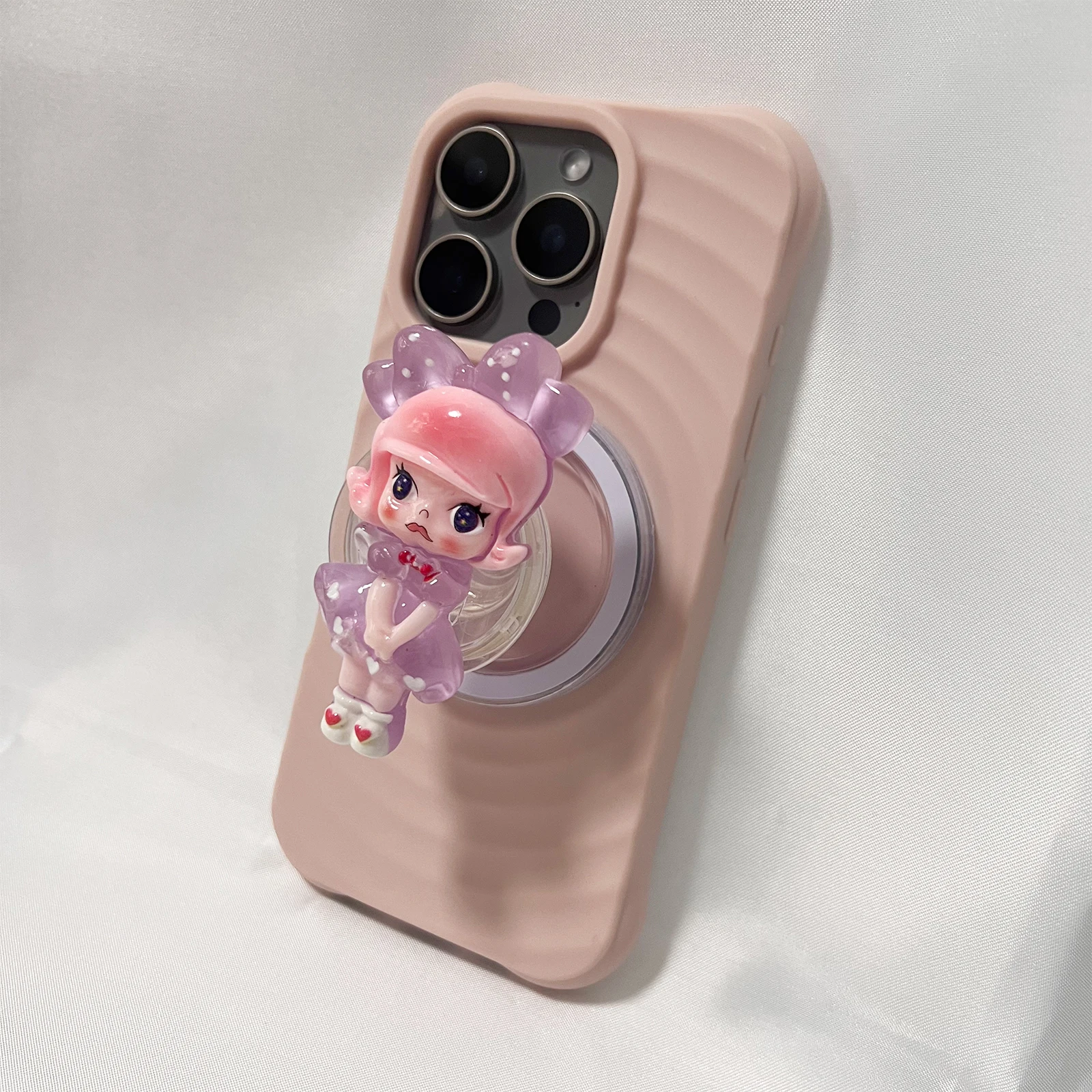 Charming 3D Pink and Purple Doll Girl Phone Holder Grip - Stylish Gift Accessory