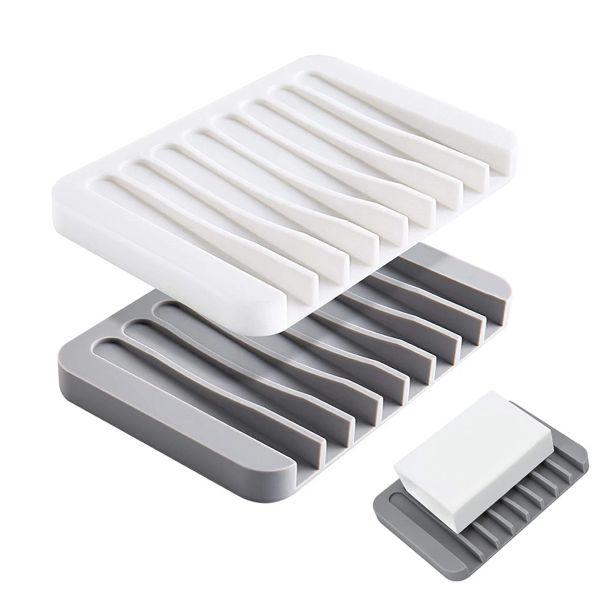 Bathroom Silicone Soap Dish Drain Bath Drain Soap Rack Kitchen Countertop Sponge Rack Drying Tray