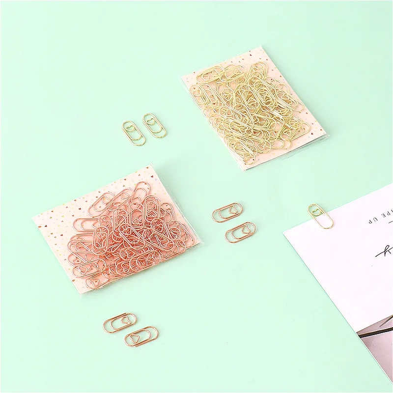 

50 Pcs /bag The Mini Heart Gold Rose Gold Color Clip Bookmark Metal Paper Clips