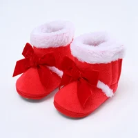 Baby Bowknot Soft Sole Walking Shoes Girls Solid Color Padded Cotton Shoes Baby Warm Snow Boots 0-2 Years Old 2