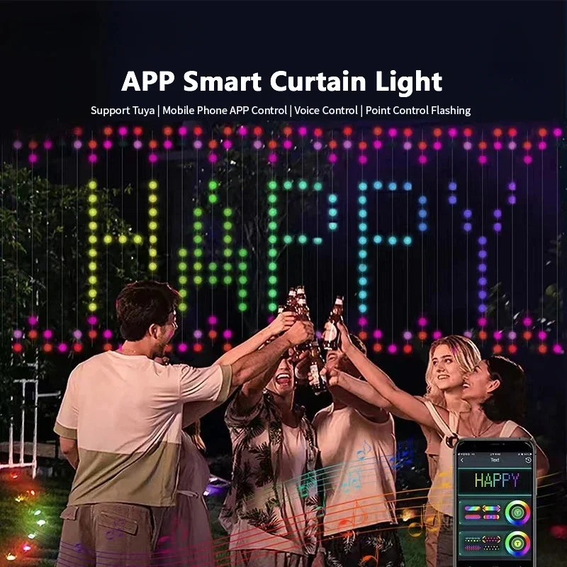 

LED RGB String Light RGB LED Bluetooth Control Curtain Lights Smart Curtain String Light App DIY Picture Text Led Display Smart