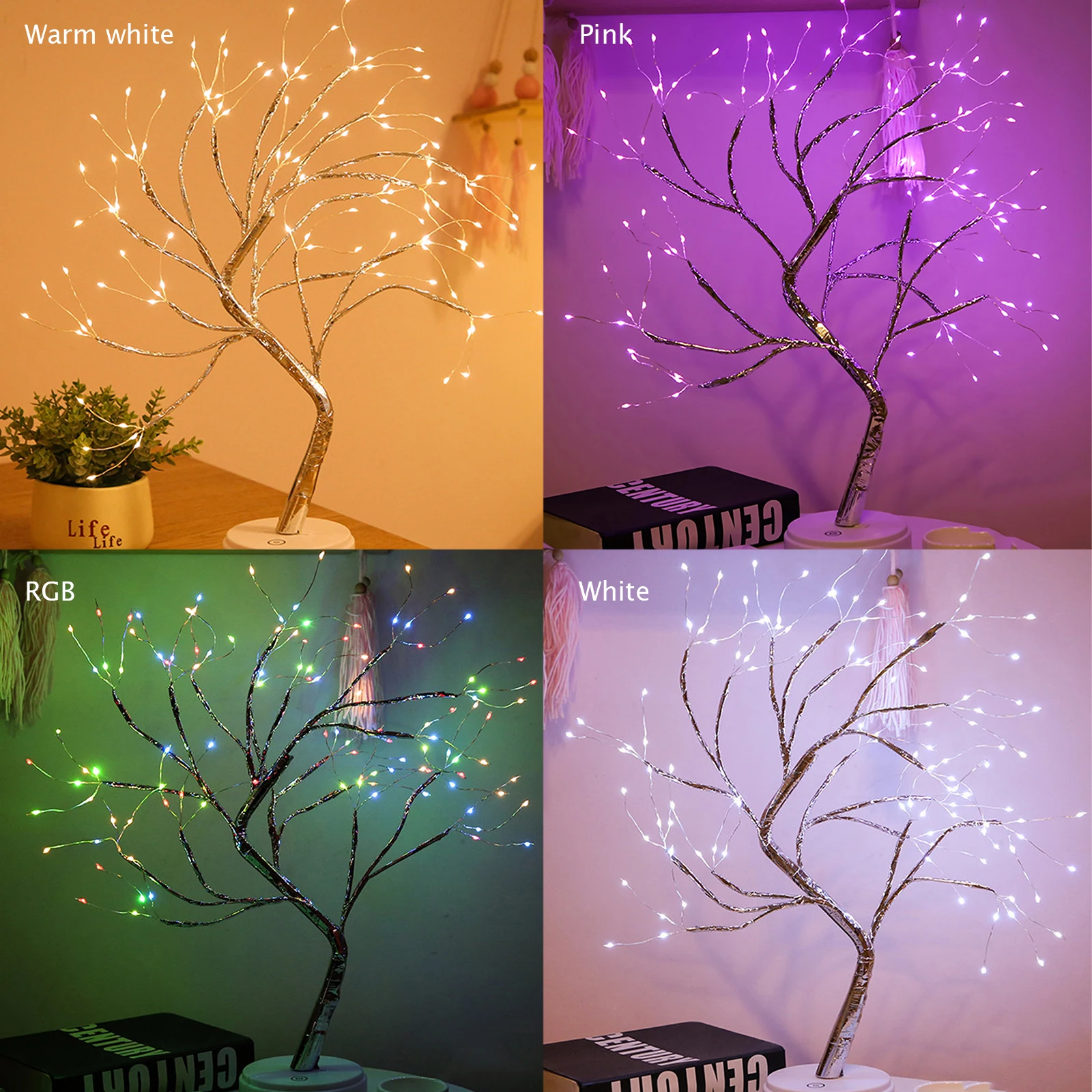 LED Night Light 20inch Tabletop Bonsai Tree Light USB or Battery Operated  Touch Switch 108LED Lamp Copper Wire Branch Light Room