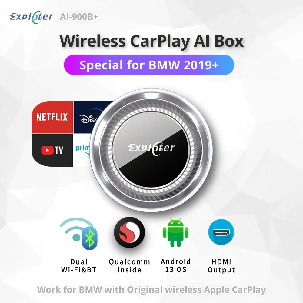 Applepie AI Box для BMW-Беспроводная система Carplay, Android 13, 8 ГБ ОЗУ, 128 Гб ПЗУ, двойной Wi-Fi, поддержка Sim-карты 4G и выхода HDMI