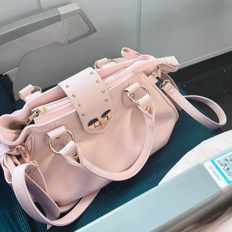 Kawaii Bow Lolita Pink Shoulder Bag Japanese Style Sweet Love Heart Crossbody Bags for Women Cute Large Capacity Handbags Girl