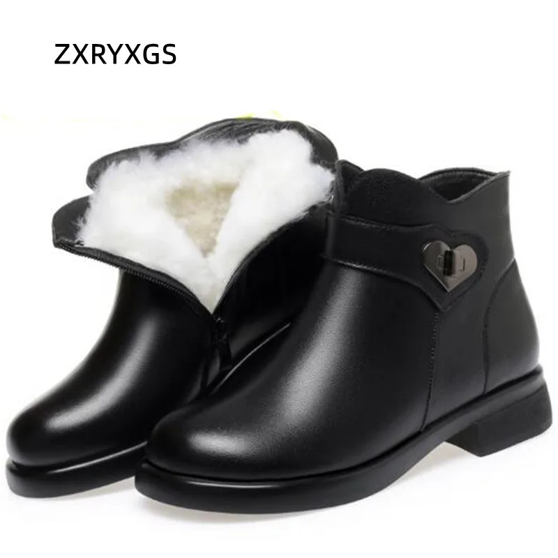 

ZXRYXGS Large Size Autumn Winter Boots Elegant Comfortable Warm Plush Wool Boot Snow Boots 2023 New Women Genuine Leather Boots