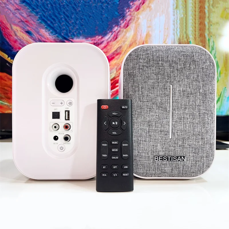 BESTISAN 50W High-power Active Computer TV Speaker 2.0 Home Theater Bookshelf Bluetooth Speaker HIFI Desktop Subwoofer RCA Fiber