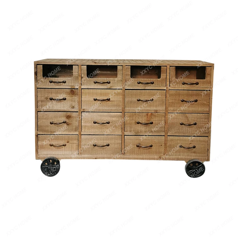 

Solid Wood Chest of Drawers Sideboard Cabinet Distressed Locker Drawer Hallway Side Cabinet