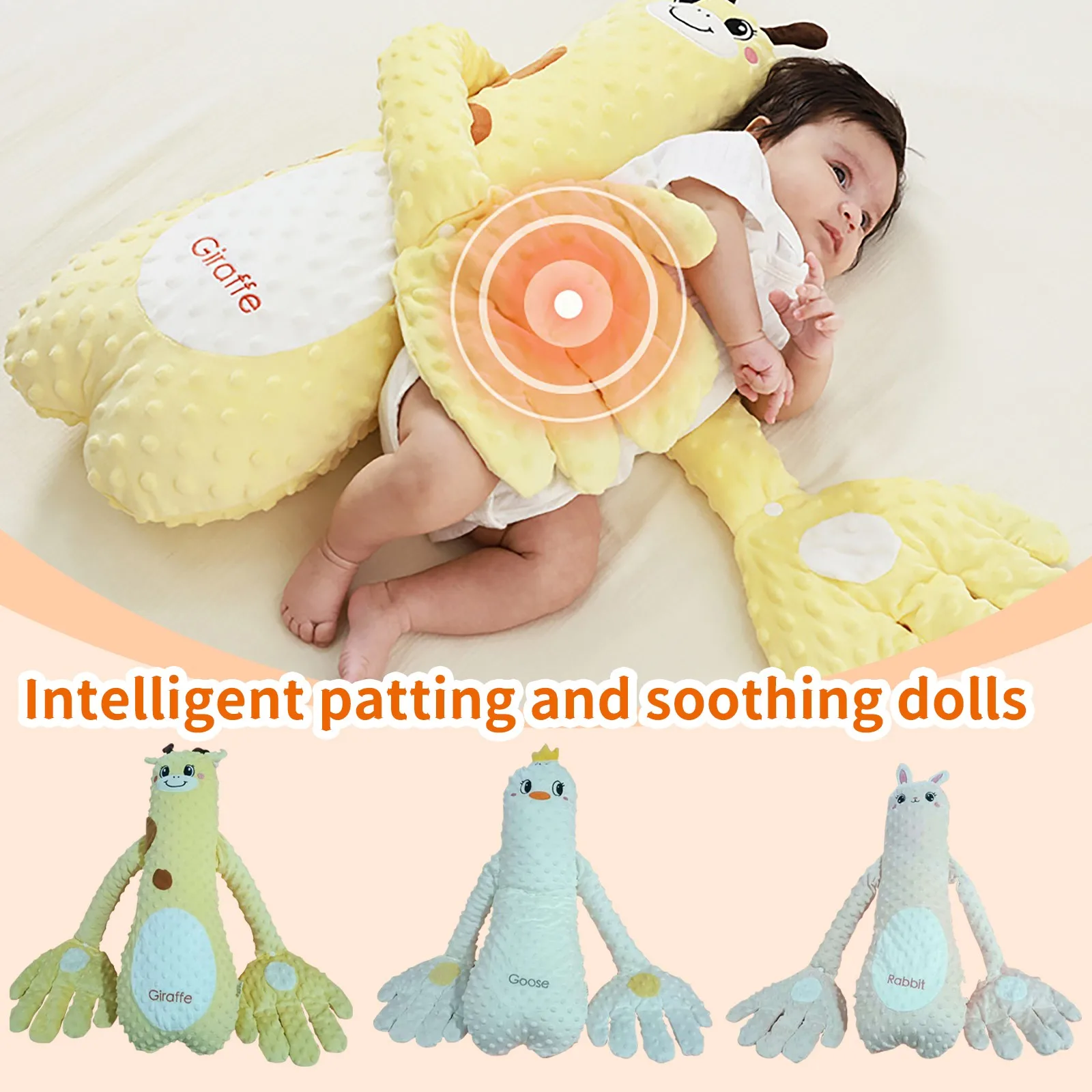 Animal Cartoon Baby Sleep Soothing Palm Pillow Plush Soothing Hand Pacify Doll Toy Comforting Infants Sleep Doll with Remote 2