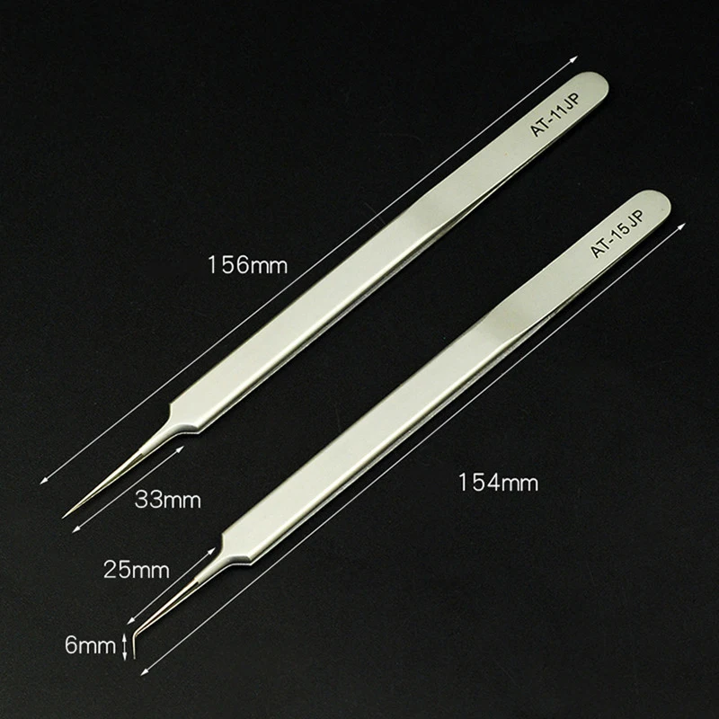 Precision Stainless Steel AT-11JP Straight AT-15JP Curved Ultra Thin Fly Line Tweezers Set For Industrial Phone Repair Tools