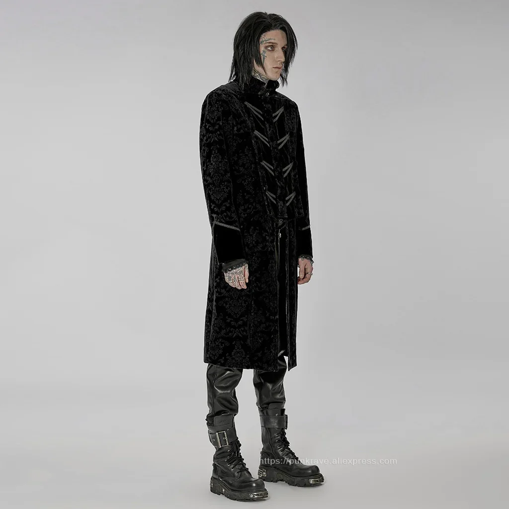 Description Picture 4 of itemPUNK RAVE Men's Gothic Gorgeous Printed Spliced Collar Long Coat Party Club Halloween Black Outwear Autumn Winter Mens Jacket