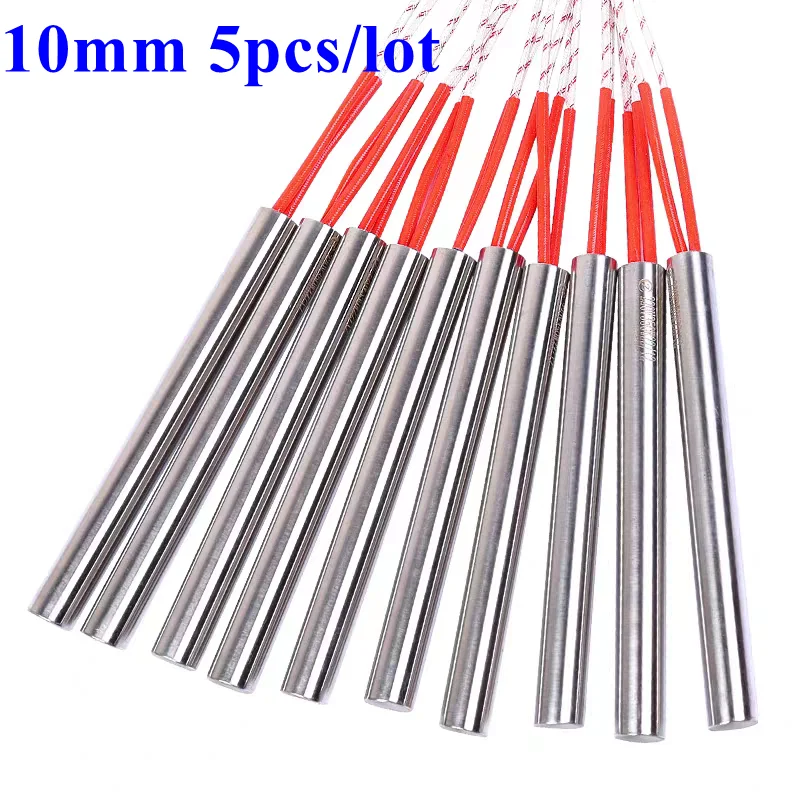 5pcs 220V 10mm Dia. Electric Cartridge Heater 10x60 10x80 10x100 10x120 10x150 10x200mm Stainless Steel Tubular Heating Element