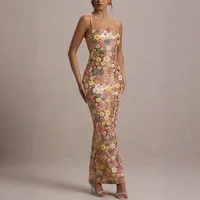 Summ Women Flowers Sequin Patchwork Slim Party Long Dress Strapless Fashion Maxi Dress, Sexy Sleeveless Ladies Dress Vestidos - Image 4