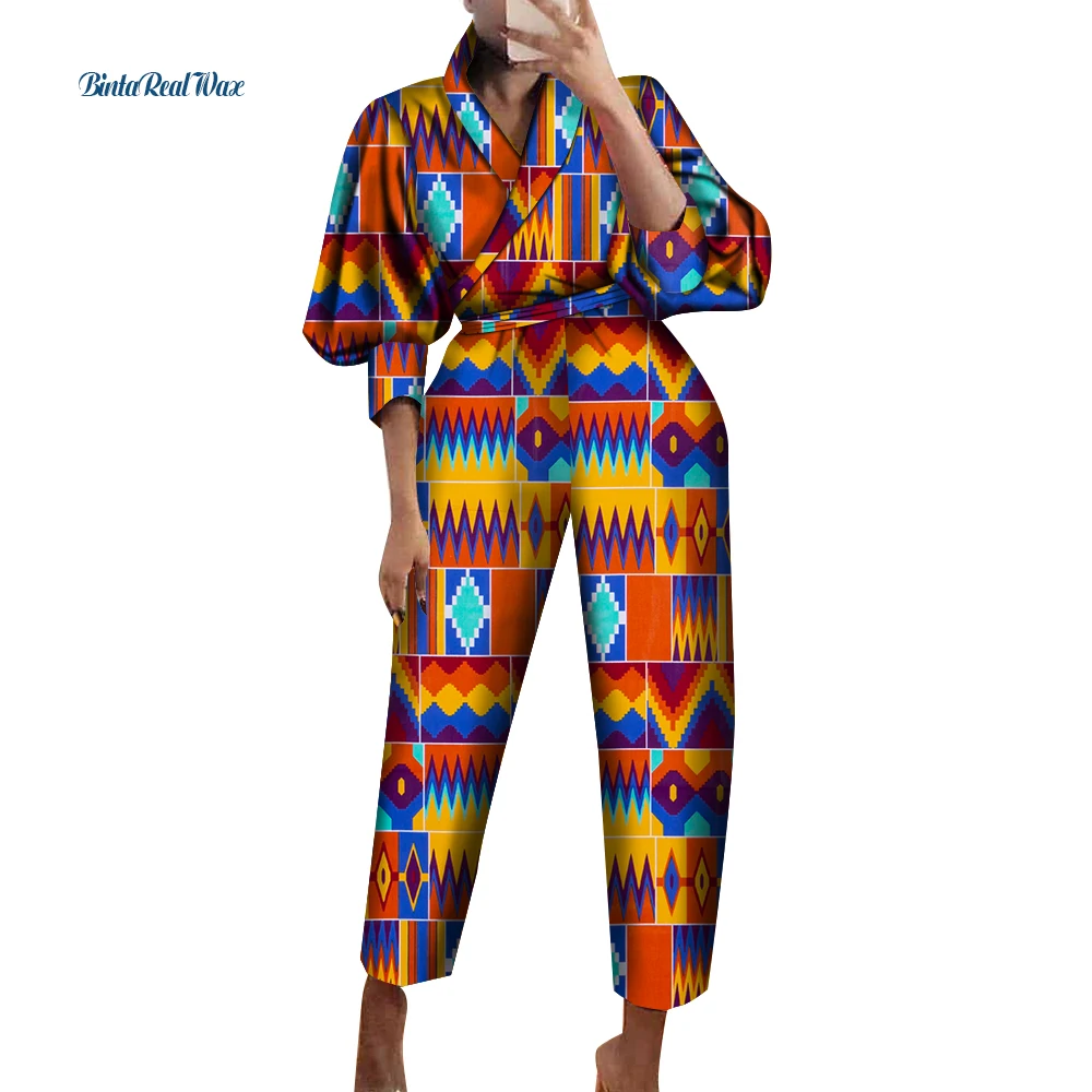 

African Clothes for Women Top and Pants Sets Bazin Riche Cotton Lantern Sleeves Shirts 2 Pieces African Women Pant Clothes WY914