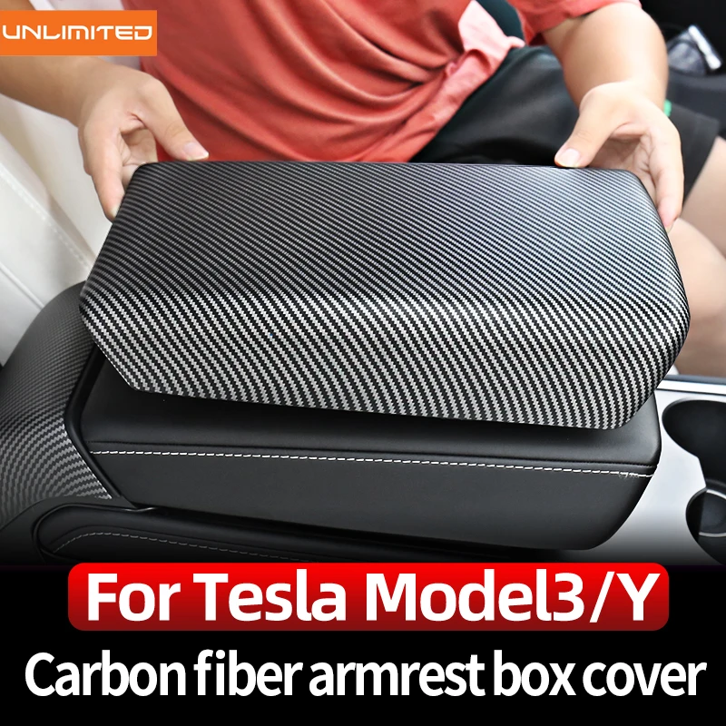 

Car Armrest Box Protective Cover Central Control For Tesla Model Y Model 3 Panel Sticker Accessories Refit Decorative Interior