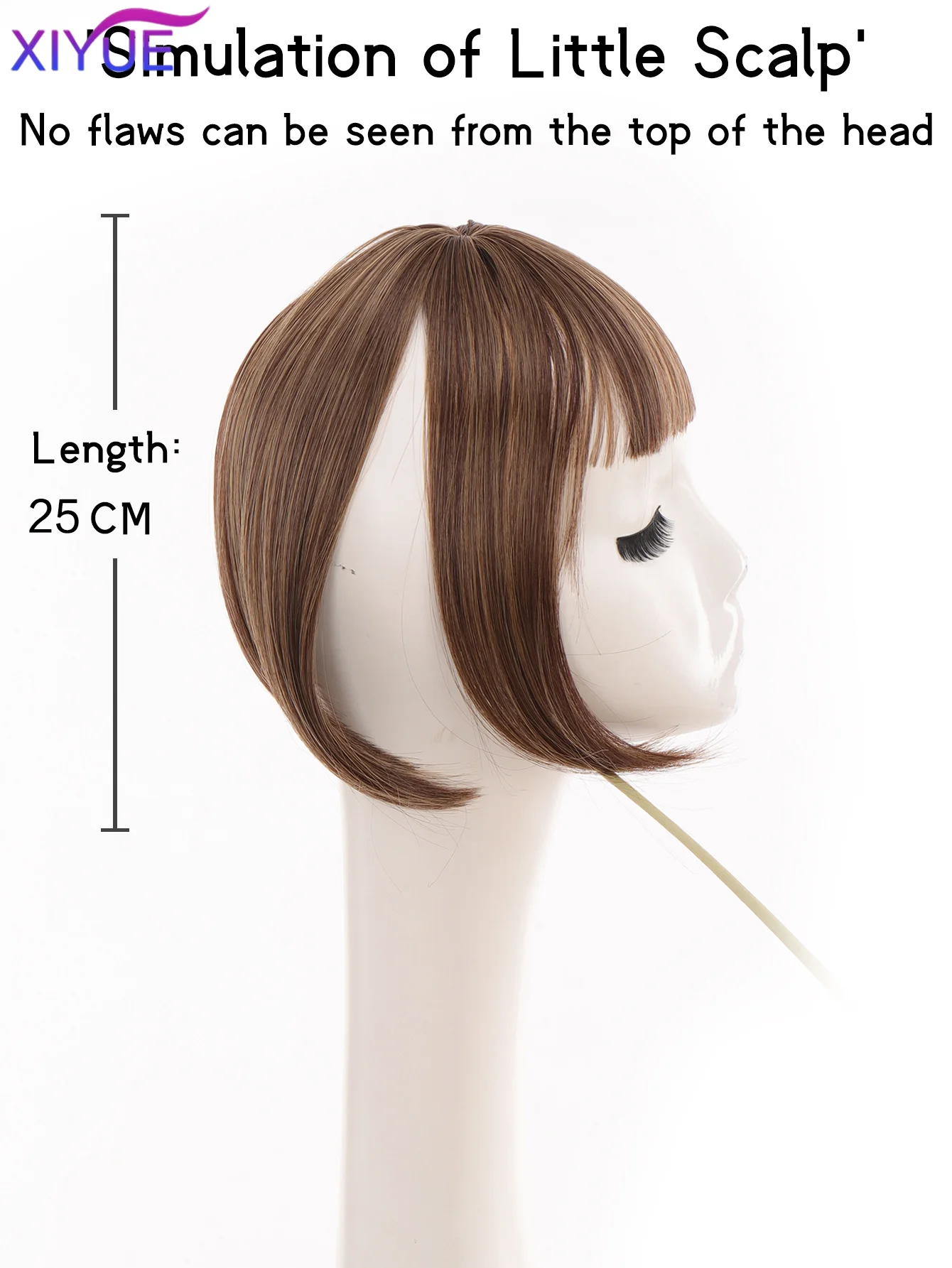Synthetic Middle Part Topper Hairpiece with Bangs Clip-In Bangs Extension Natural Invisible Clourse Hairpiece for Women