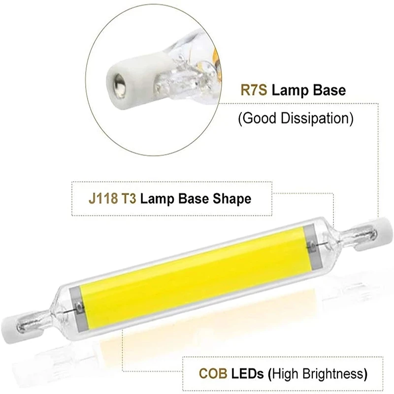 LED Light R7S 78mm 15W 20W 25W High Powerful Spotlight 118mm 30W 40W 50W Glass Tube r7s COB Bulb Replace Halogen Lamp 110V 220V