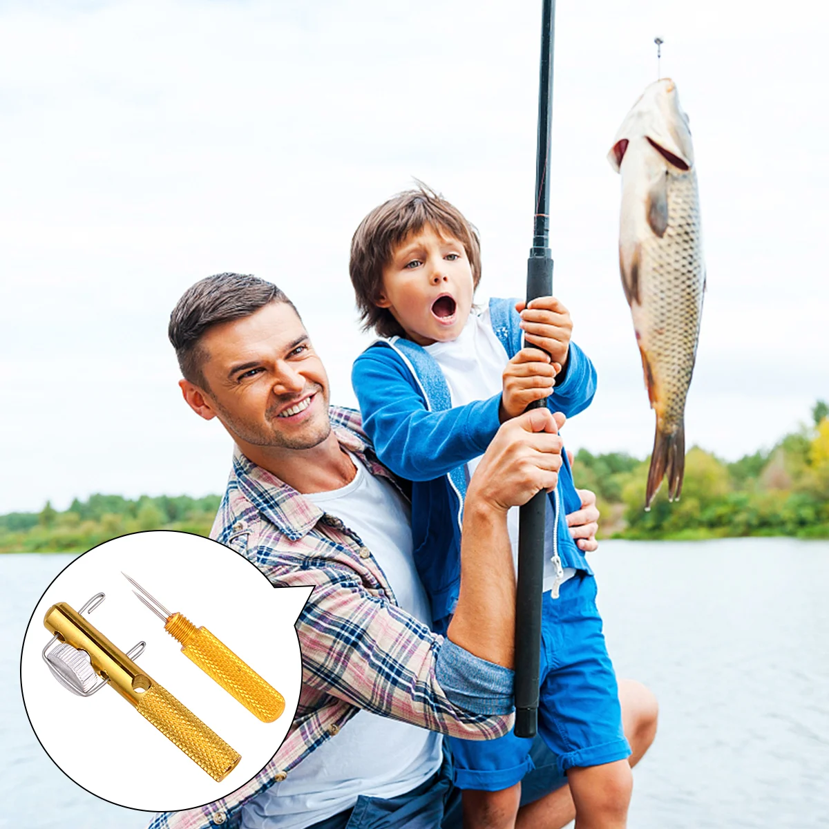 

Manual Fishing Line Knotter Dual-use Fishing Knot-tying Tool for Adults Elders Fishing(Golden)