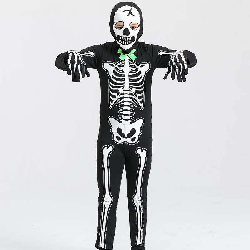 

Halloween Cosplay Children Costume Horror Skeleton Clothes Theme Prom Dress Noctilucent Light Skeleton Performance Clothes