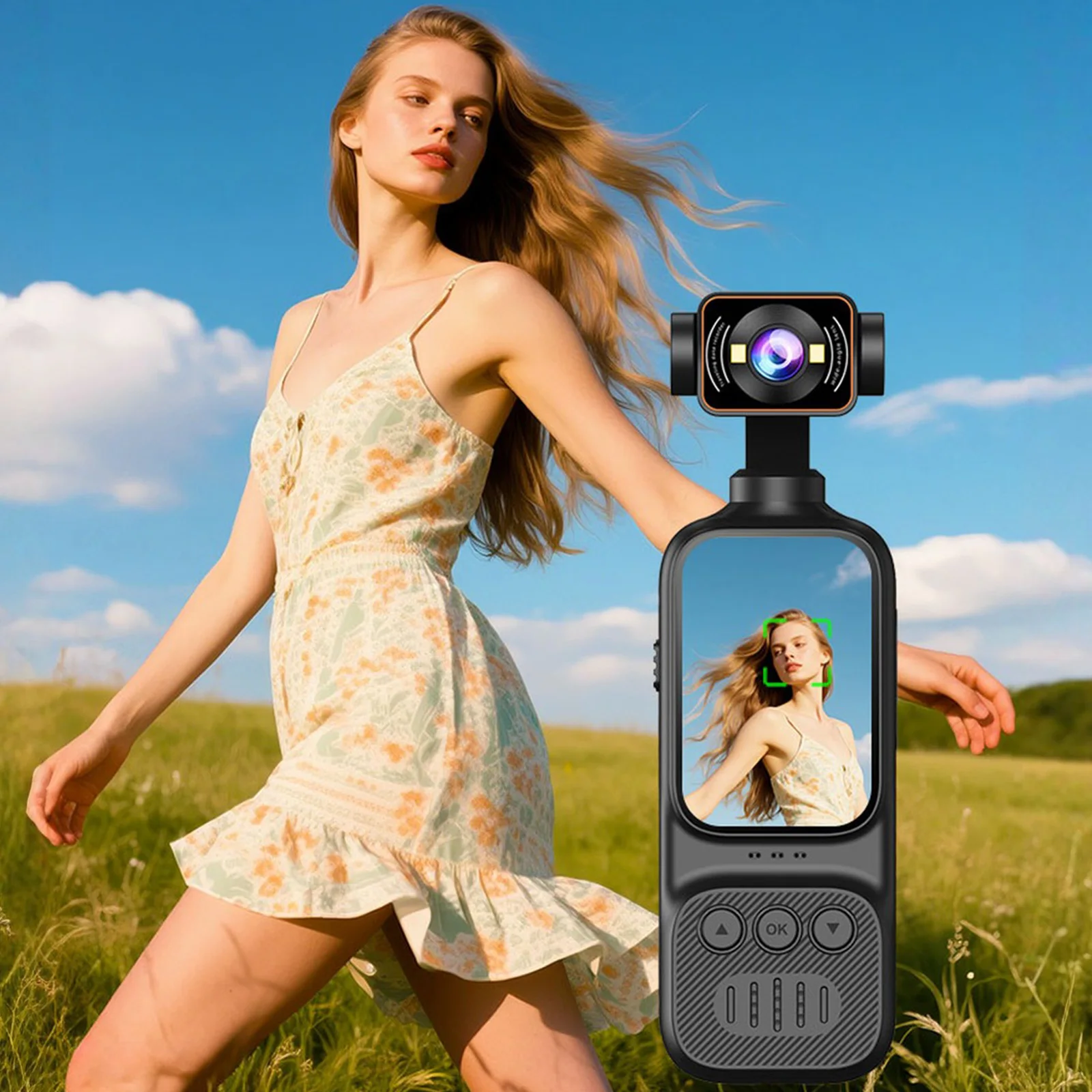 WiFi 휴대용 비디오 카메라 2인치 HD 디스플레이 회전식 렌즈가 장착된 포켓 액션 카메라 스포츠 야외 라이딩 여행용 Type-C