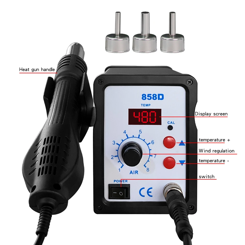 858D Hot Air Gun BGA Soldering Rework Station Blower Hair Dryer Hairdryer Soldering Heat Gun 220V 110V  SMD SMT Welding Repair 3