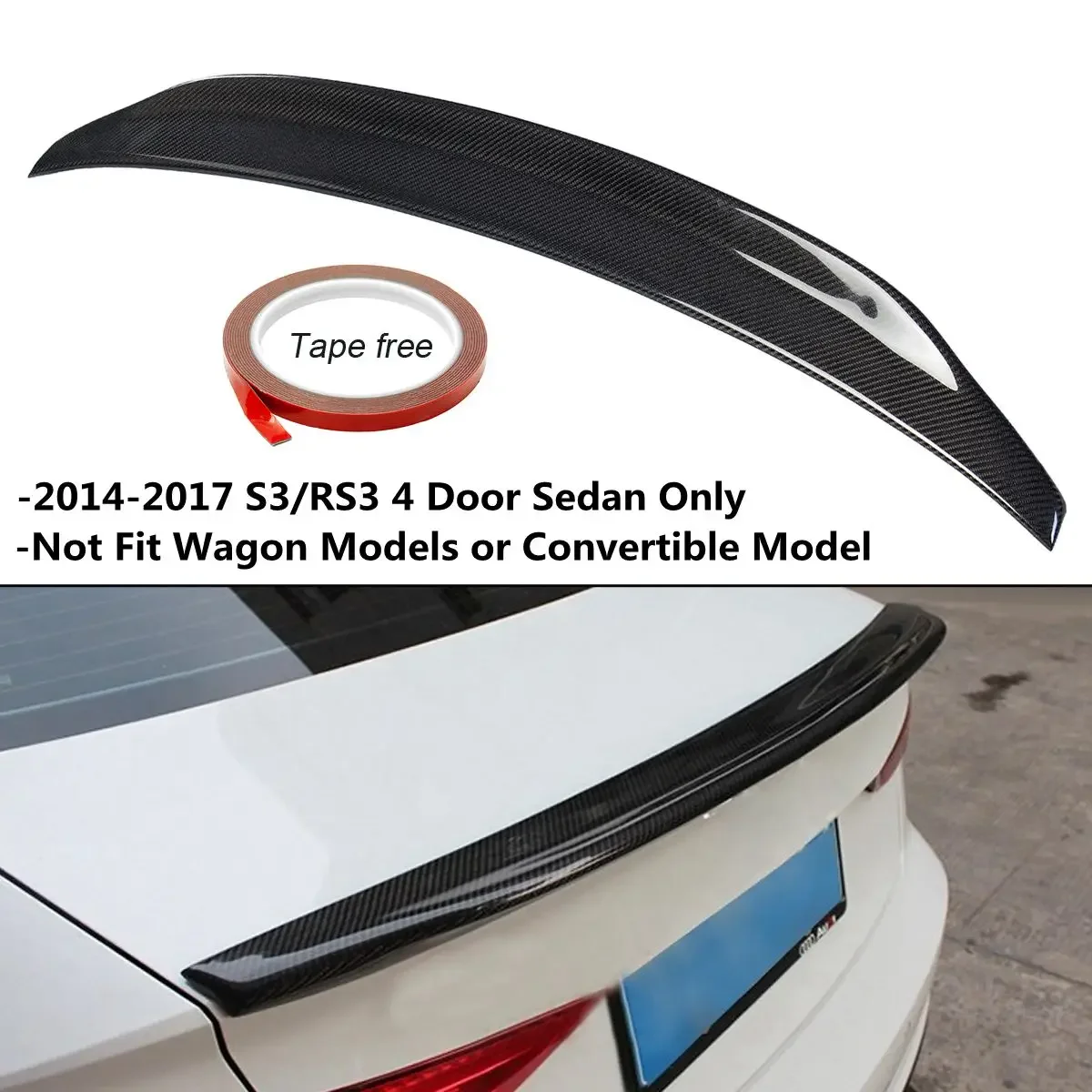 

New Car Rear Spoiler Wing Lip Extension Real Carbon Fiber For AUDI A3 S3 RS3 4 Door Sedan 2014-2017 Rear Trunk Spoiler Lip