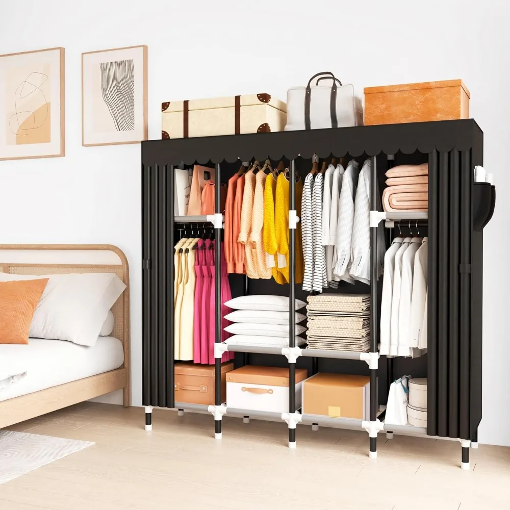 

Portable wardrobe, 69 inch wardrobe, with 4 hanging rods, 8 storage shelves and side pockets, cabinet