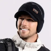 Classic Soft Earflap Woolen Hat Anti-cold Plush Ear Protection Peaked Cap Thickened Headgear Knitted Elastic Hat Men