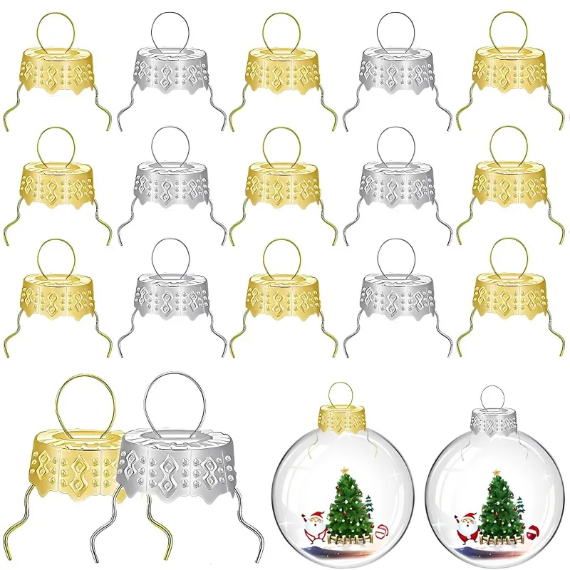 

100/200Pcs Round Christmas Ball Ornament Caps Gold Removable Metal Hangers Cap Navidad New Year Home Decor 2023 Xmas Tree DIY