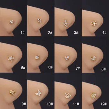 여성용 스테인리스 스틸 L자형 노즈 스터드 링, 패션 노즈 스터드, 뱀 나비 CZ, 나사 코 피어싱 주얼리, 20g, 1 개