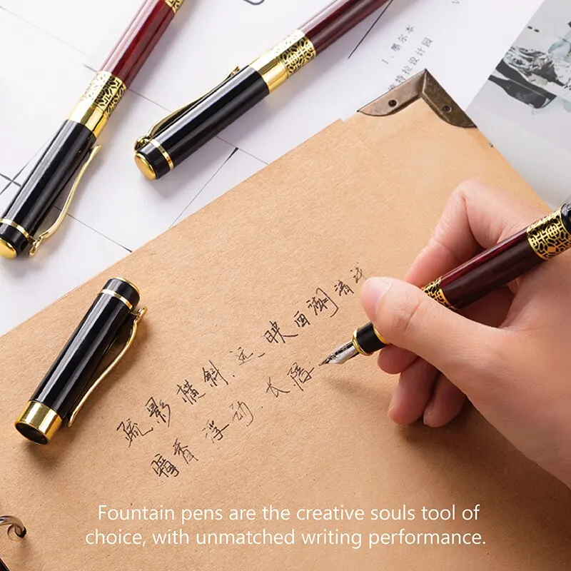 Metal Ink Fountain Pen 530 Golden Carving Mahogany Luxury Business School Student Office Supplies Fountain Pen New Ink fountain pen metal pen wood grain pen